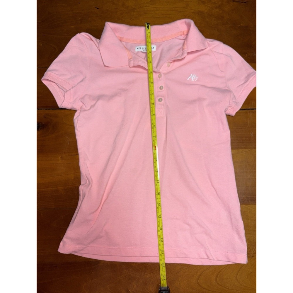 Y2K Aerpostale Women's Pink Collared Polo Size Medium T-Shirt Slim Fit - Picture 2 of 4